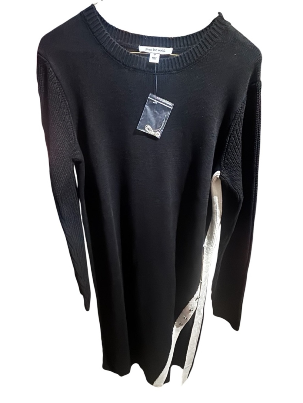 Peace Love World Black Crew Neck Knit Sweater Dress